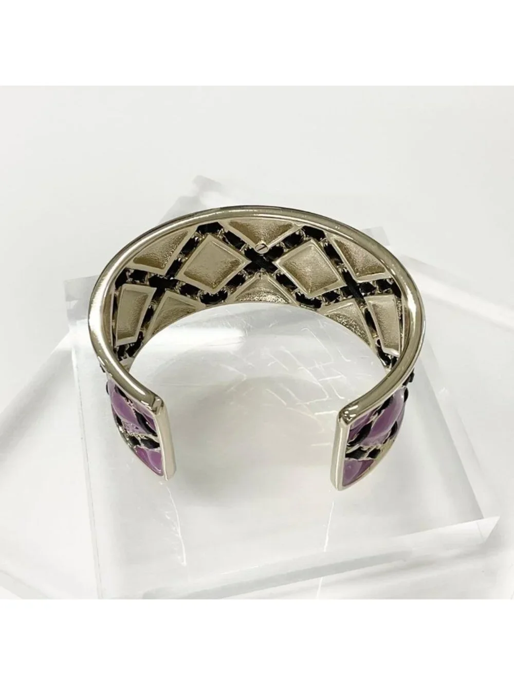 Chanel CC Logo Chain Bangle Bracelet Purple Gold